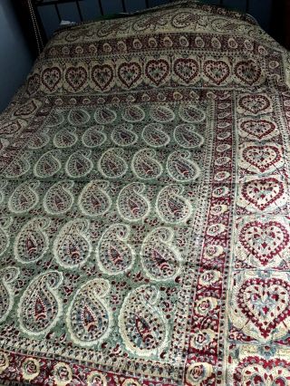 Vintage India Print Bedspread Bed Cover Paisley Hearts 88x104 (7)