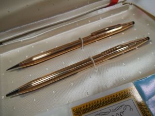 Cross Pen Pencil Set 14K Gold Filled 1/20 Case w/ 1967 Brochure - ic 2