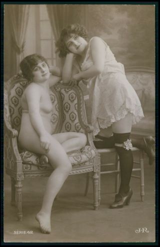 French Nude Woman Lesbian Girls C1910 - 1920s Photo Postcard