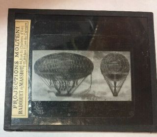 Antique 1800 ' s Magic Lantern Glass Slide Molteni Paris Co Hot Air Balloons 2