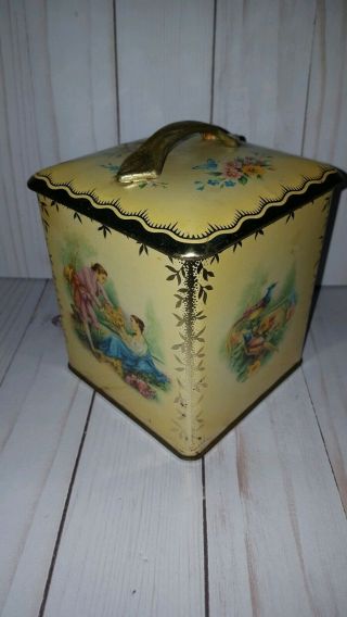 Vintage Courting Couple Tin With Cover 5 " Tall 4 " X 4 "