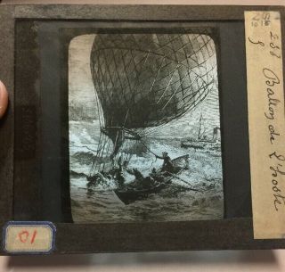 Antique 1800 ' s Magic Lantern Glass Slide Molteni Paris Co Hot Air Balloon Boat 5