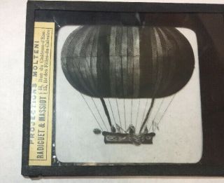 Antique 1800 ' s Magic Lantern Glass Slide Molteni Paris Co Hot Air Balloon 2