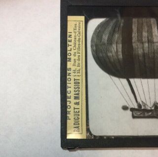 Antique 1800 ' s Magic Lantern Glass Slide Molteni Paris Co Hot Air Balloon 3