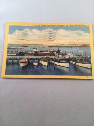 Vintage Ocean City Maryland Sinepuxent Bay Postcard Boats 1950s Curt Teich Md