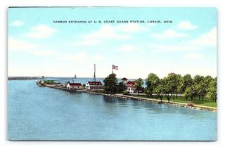 Vintage Postcard Harbor Entrance U.  S.  Coast Guard Station Lorain Ohio C4