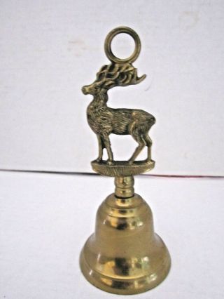 Brass Bell Stag Deer Old Vintage Elk Animal Shaped Handle.  6 " Tall.