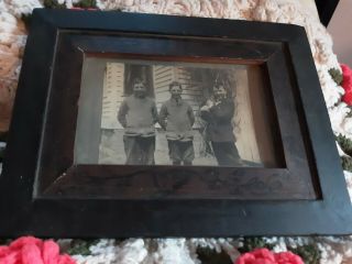 Antique Framed 1911 Photo Of 3 Boys With One Holding A Cat