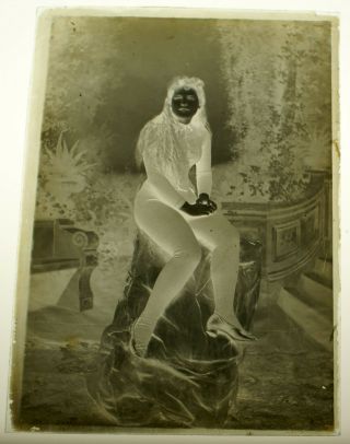 7 " X 5 " Glass Photo Negative Of Risque Woman Posing In A Boudoir Scene