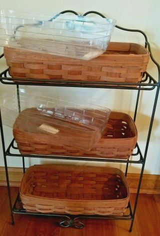 Longaberger Maple Leaf Wrought Iron Bread Basket Stand With 3 Bread Baskets Nla