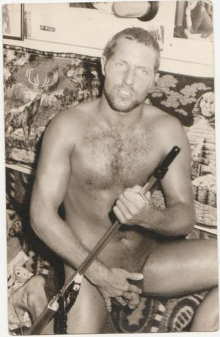 1960s Nude Gay Man W/ Harpoon Photo Naked Man Physique Male Beauty Handsome
