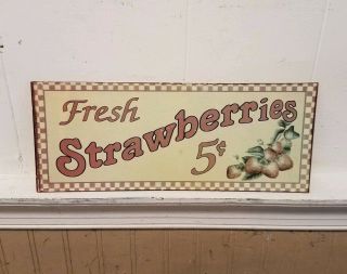 Vintage Fresh Strawberries 5 Cents Metal Sign