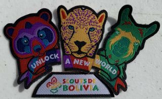 2019 World Jamboree Official Patch Badge Of Bolivia Spectacled Bear Jaguar Llama
