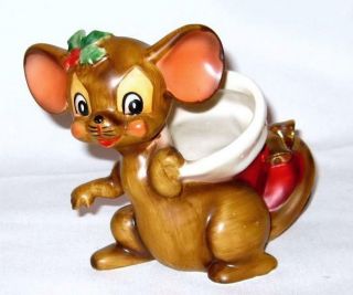 Cute Vintage Josef Originals Christmas Mouse Boot Candy Cane Holder Or Planter