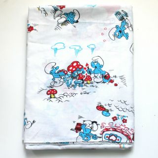Vintage Peyo Smurfs Twin Flat Bed Sheet Smurfette Bedding