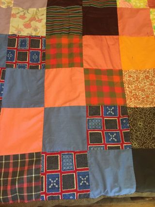 Quilt Top Multi Colored Patches Squares Machine Sewn 80x94