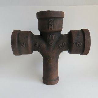 Large Vintage Cast Iron Cross Pipe Fitting 2m Wt8 Af Co 10.  5 " X10.  5 "