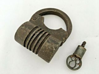 Lock Vintage Collectible Old Iron Handcrafted Big Size Screw System Key Round