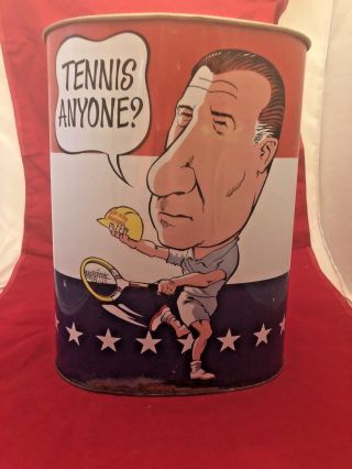 1970 Spiro Agnew (nixon Vice President) Metal Trash Can Tennis And Golf