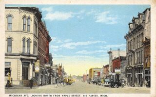 Big Rapids Michigan 1920s Postcard Michigan Avenue Looking North From Maple
