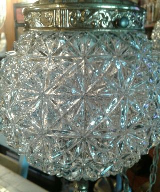 Vintage Double DIAMOND Cut Clear Glass Globes Hanging SWAG Ceiling Light Fixture 5