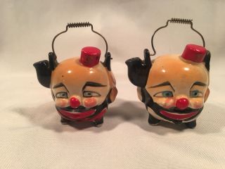 Vintage Clown Hobo Head Teapot Kettle Salt And Pepper Shakers With Handles Japan