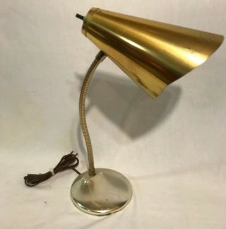 Vintage Gold Mid Century Modern Atomic Cone Gooseneck Desk Table Light Lamp
