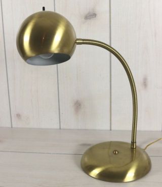 Retro Brass Vintage Goose Neck Table Desk Lamp Light Mcm Large Globe Round Head