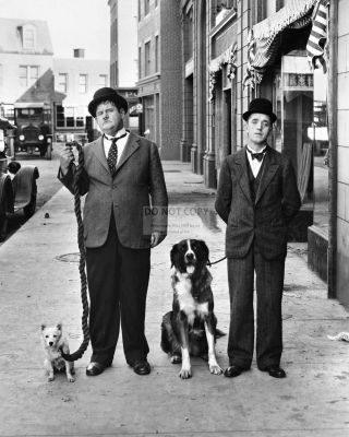 Stan Laurel And Oliver Hardy With Dogs - 8x10 Publicity Photo (cc809)
