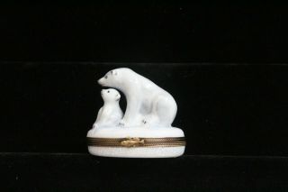 Rochard Limoges France Porcelain Momma Baby Polar Bear Trinket Box