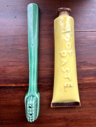 Vintage Green Toothbrush / Yellow Toothpaste Salt & Pepper Shaker