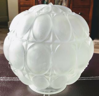 Vintage Frosted Satin Glass Round Globe Ball Light Lamp Shade Art Deco Puffy 2