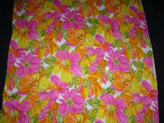 Vtg Hoffman Rayon Fabric Mod Orange Hot Pink Tropical Hawaiian Floral 42x2.  5 Yds