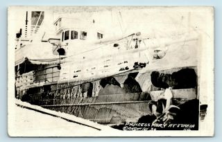 Juneau,  Ak - Cpr Ss Princess Mary Steamship Covered In Ice - Vtg Photo Rppc