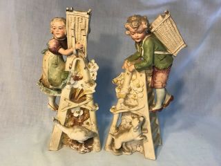 Vintage C Dep Porcelain Figurines Boy/ Girl Fruit Pickers On Ladders