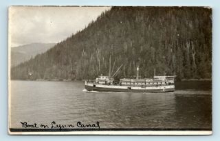 Early 1900s Candid View Of Small Steamship In Lynn Canal Alaska - Vtg Boat Rppc
