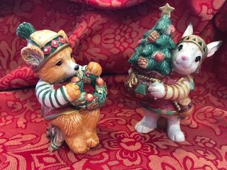 Fitz And Floyd Christmas Lodge Salt And Pepper Rabbit And Bear Orig Box