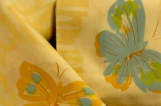 Pequot Queen 4 Pc Sheet Set Vintage Complete Set Butterfly Bright Yellow Euc