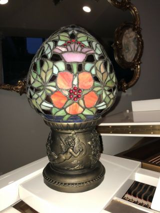 Tiffany Style Egg Shaped Lamp Stained Leaded Glass