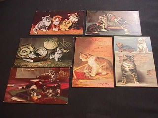 6 Kittens & Cats Postcards From Early 1900 
