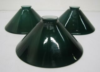 Set Of 3 Matching Cased Glass Green White Light Lamp Shades Cone Bar Pool Table