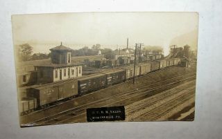 1907 Rppc Real Photo Postcard N.  C.  R.  R Railroad Station Yard Marysville Pa
