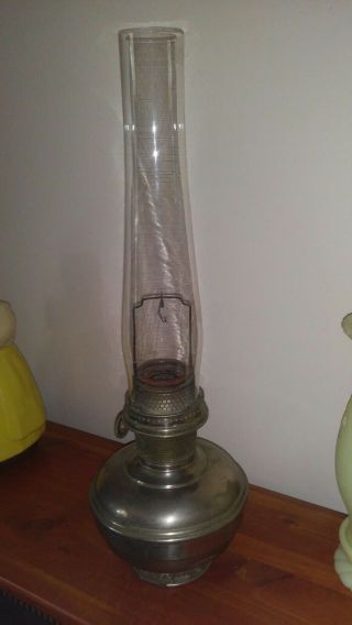 Vintage Aladdin Model 12/ Nickel Kerosene Lamp/ With Globe