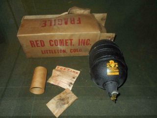 Vtg Red Comet Grenade Fire Extinguisher Glass Rare Black Canister Wall Mount Nos