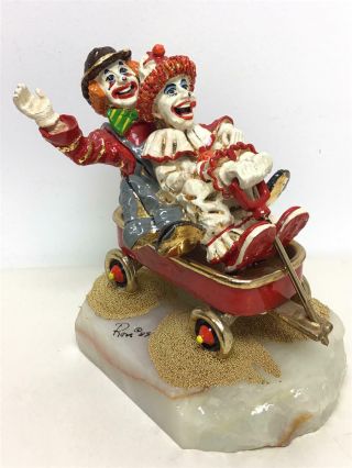 1983 Ron Lee Figurine - Two Clowns In Wagon (needs Tlc)