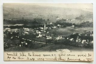 1908 Ny Postcard Spencer Tioga County York Birds - Eye View Town Buildings