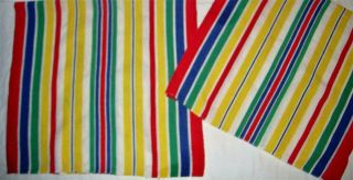 2 Vtg 50s Multi - Color Stripe Linen Tea Kitchen Towels Red Blue Yellow Green