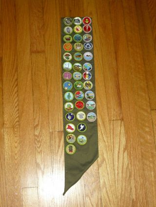 Boy Scout Merit Badge Sash With 38 Badges