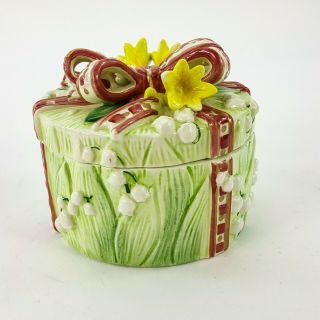 Fitz & Floyd Essentials Lily Valley Daffodil Spring Bouquet Bow Gift Trinket Box