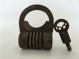 Lock Vintage Collectible Old Iron Handcrafted Big Size Screw System Key Round A1
